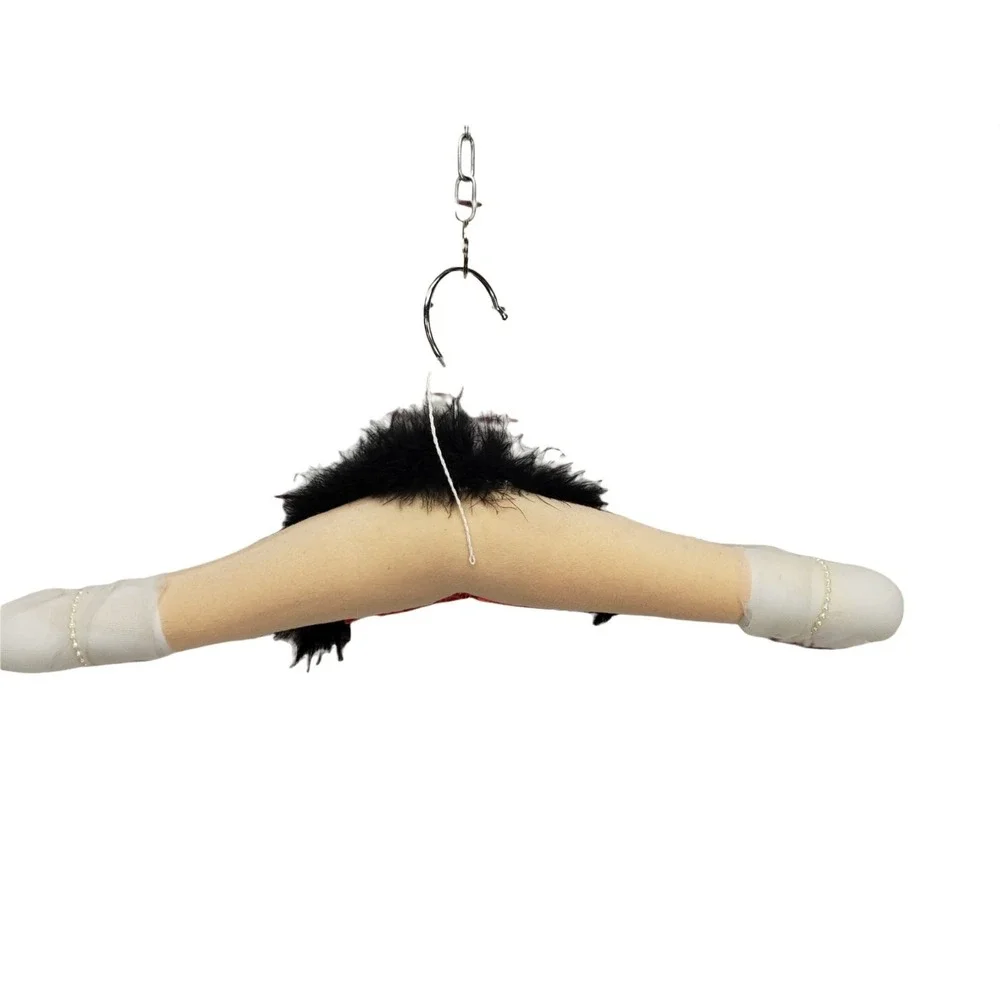 Burlesque-Inspired Decorative Hanger With Red Satin Black Feather Boa Faux Pearl